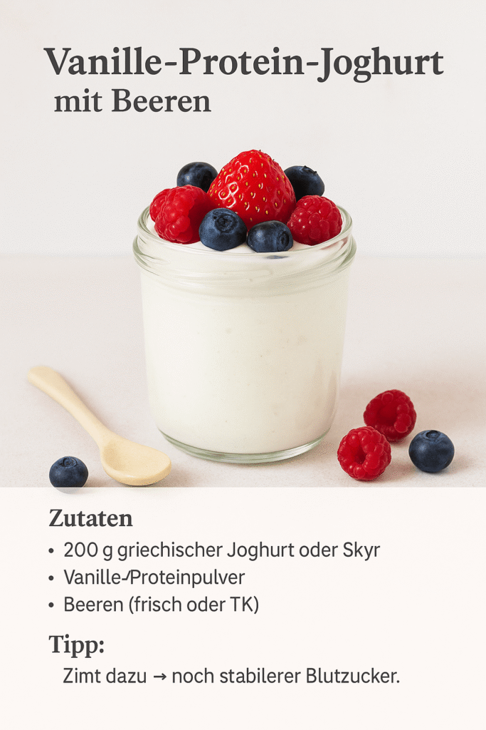 Rezeptkarte Vanille-Protein-Joghurt mit Beeren