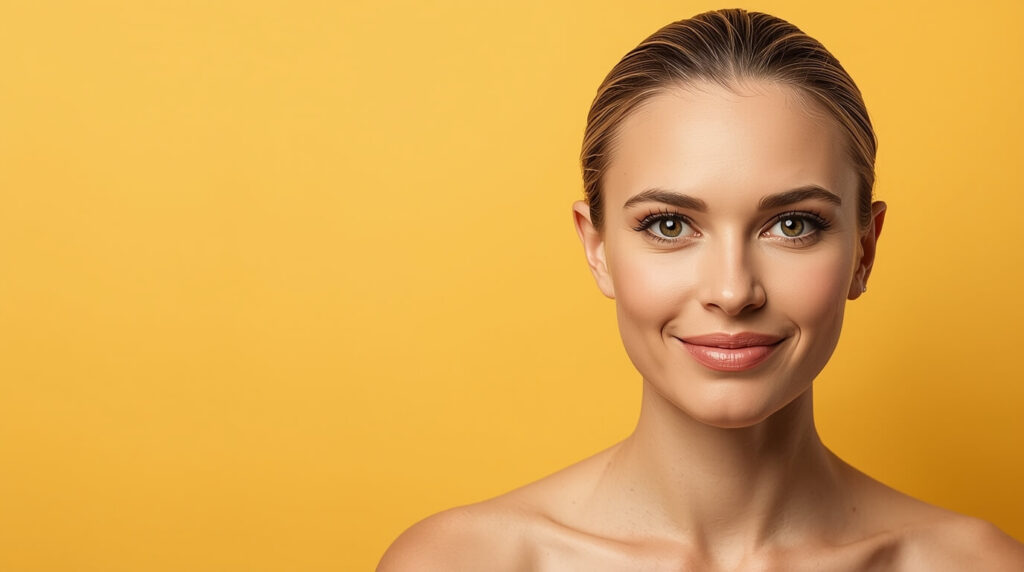 Schöne Frau vor gelbem HIntergrund