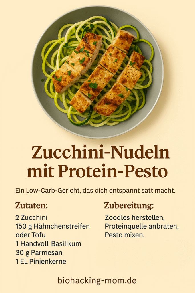 Rezeptkarte Zucchini-Nudeln mit Protein-Pesto