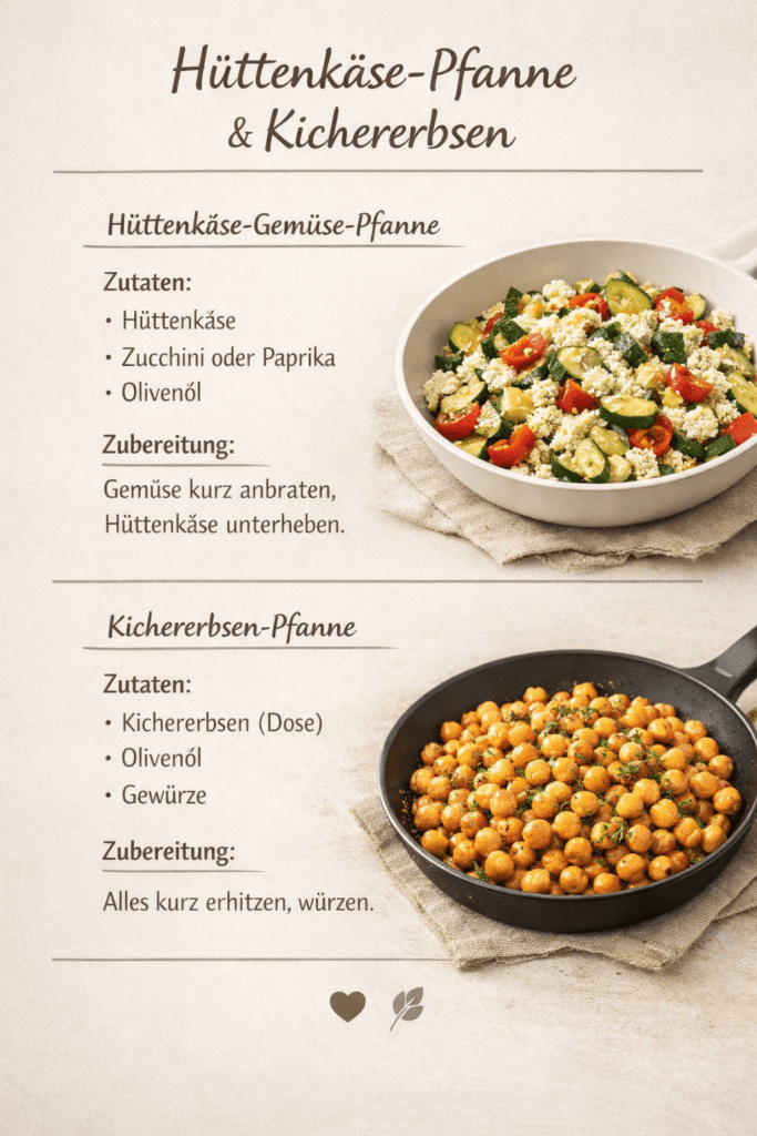 Hüttenkäse-Pfanne und Kichererbsen