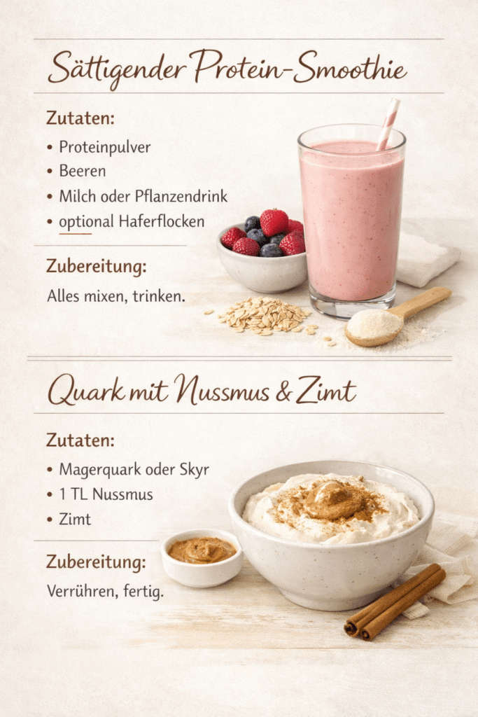 Rezeptkarte Protein-Smoothie und Quark mit Nussmus