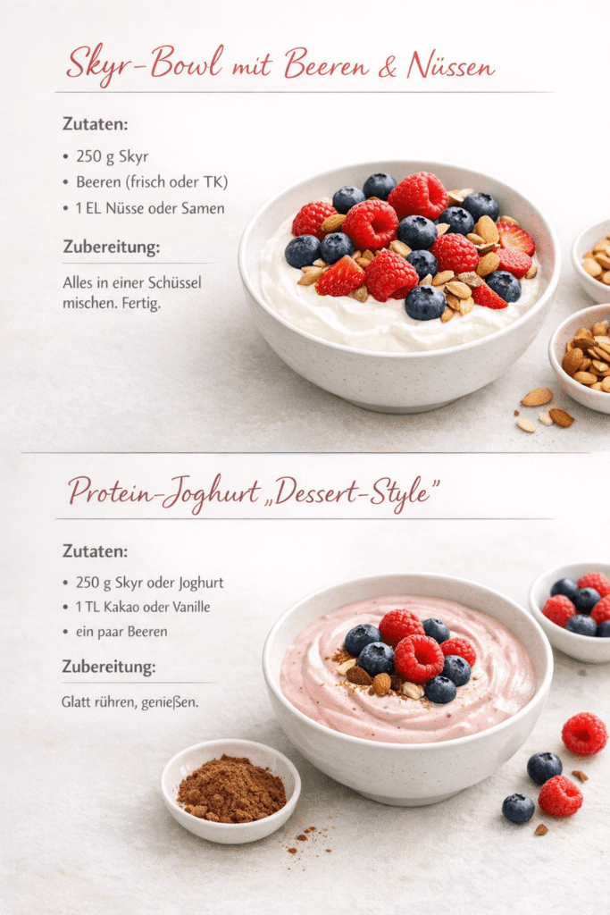 Rezeptkarte Skyr-Bowl und Protein-Dessert