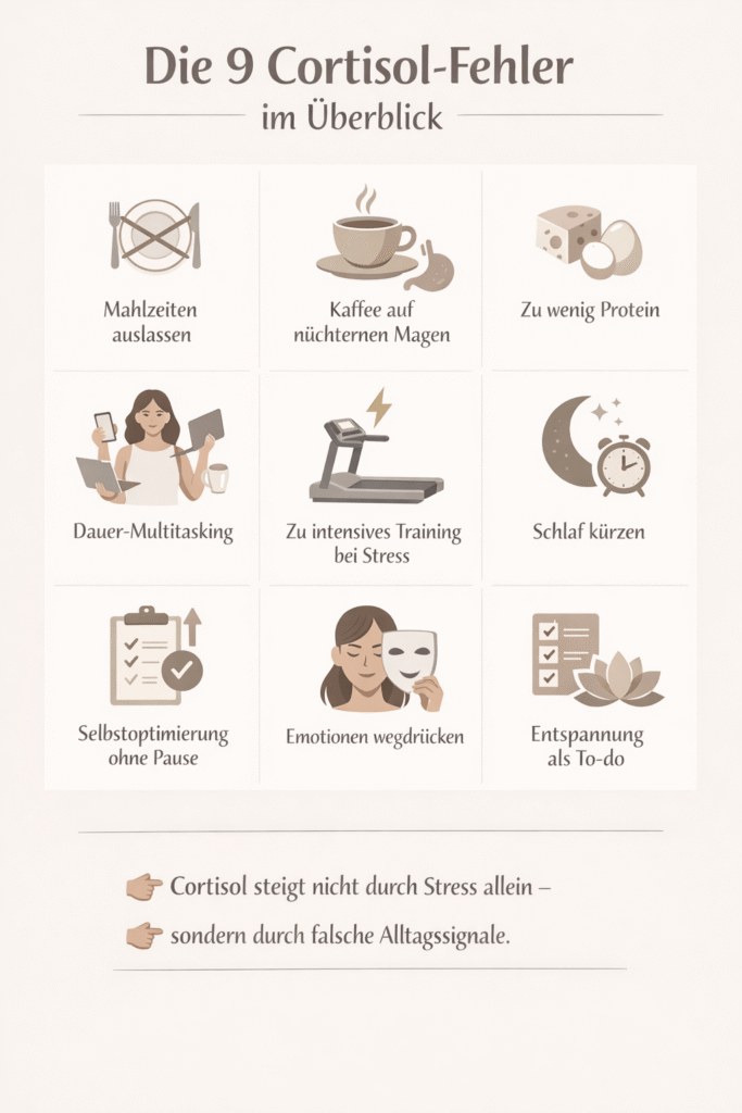 Überblich über die 9 Fehler, die zu hohem Cortisol führen