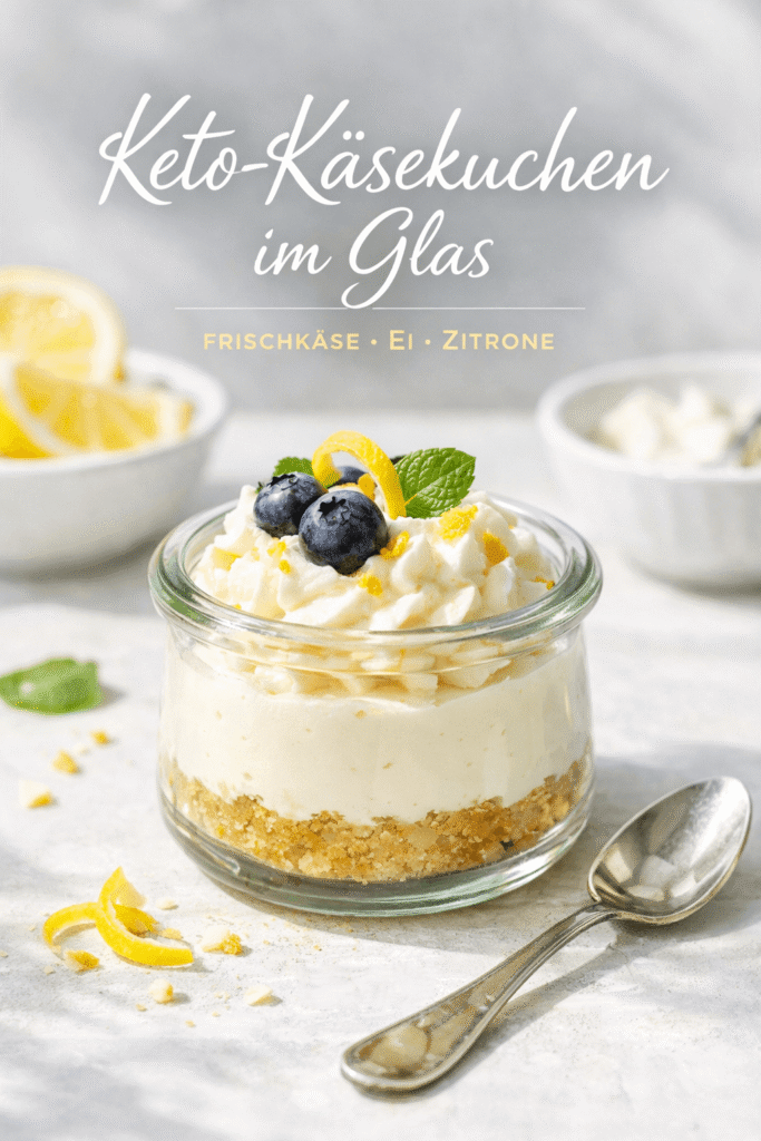 Keto-Käsekuchen um Glas Rezeptkarte