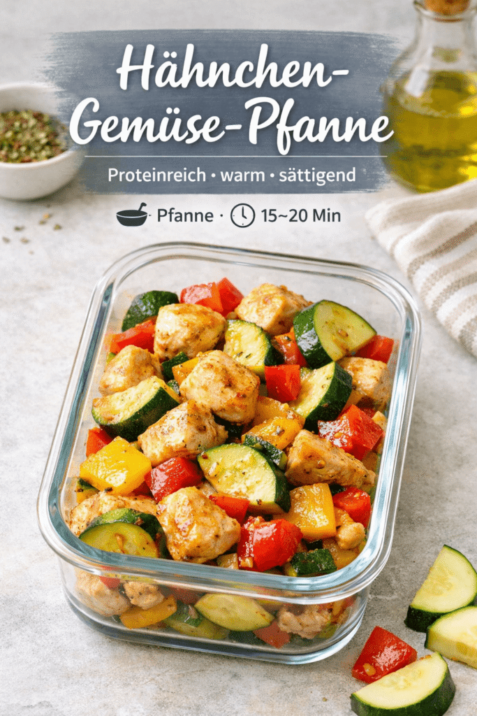 Rezeptkarte:: Hähnchen-Gemüse-Pfanne - ketogene Meal prep Rezepte