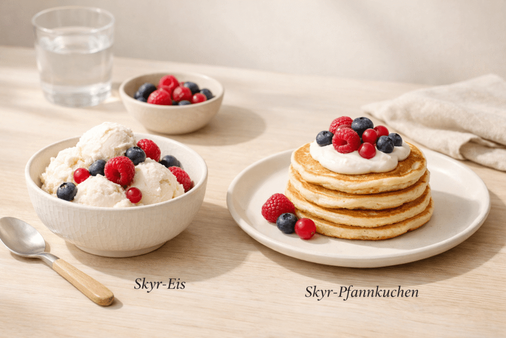 Skyr-Eis und Skyr-Pfannkuchen