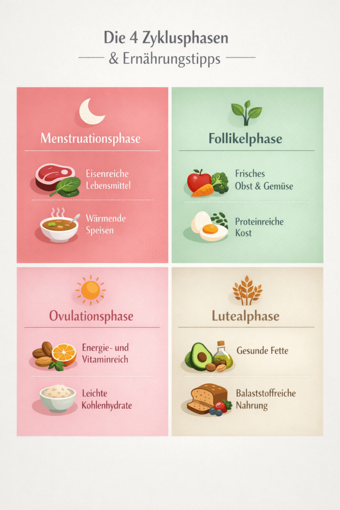 Die 4 Zyklusphasen und jeweilige Ernährung