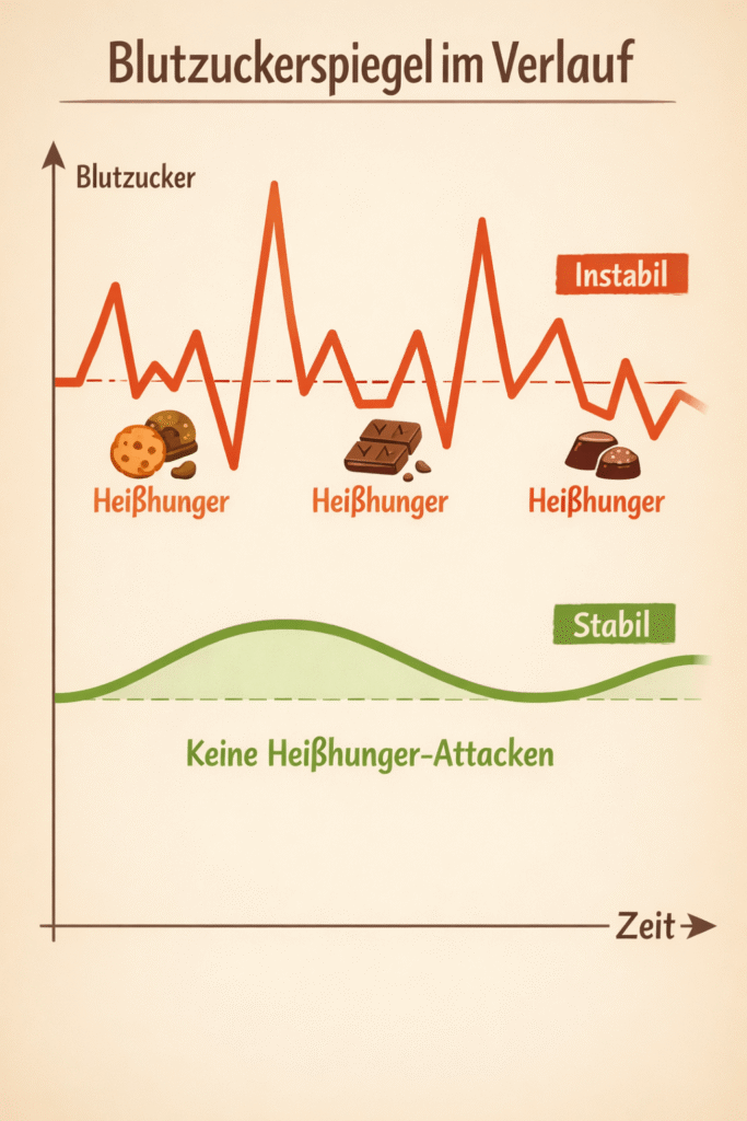 Blutzuckerkurve Vergleich normal vs. Heißhunger