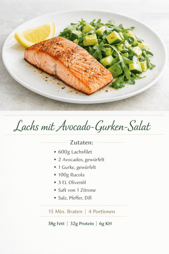 Lachs mit Avovado-Gurken-Salat