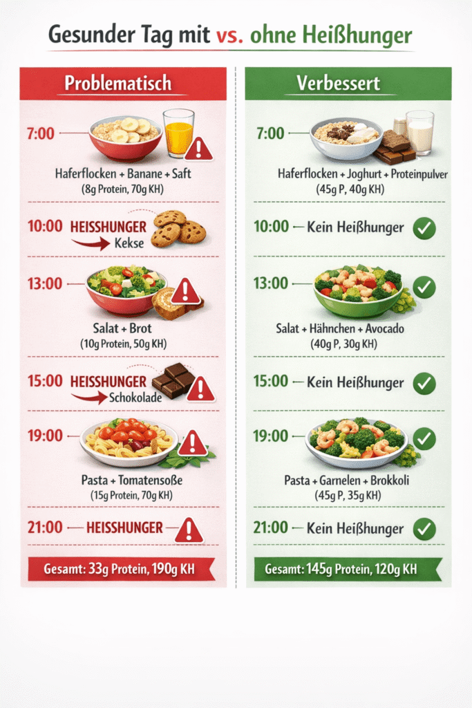 Gesunder Tag mit bzw. ohne Heißhunger