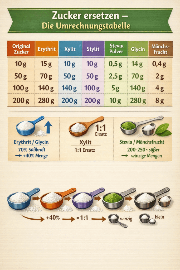 Zucker ersetzen Tabelle