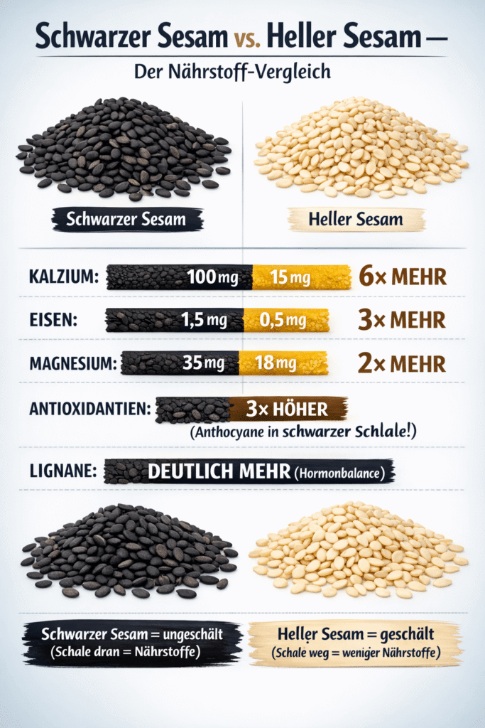 Vergleich schwarzer vs. weißer Sesam