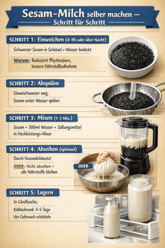 Sesam-Milch zubereiten