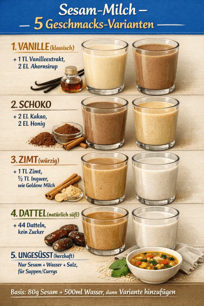 Geschmacksvarianten von Sesam-Milch