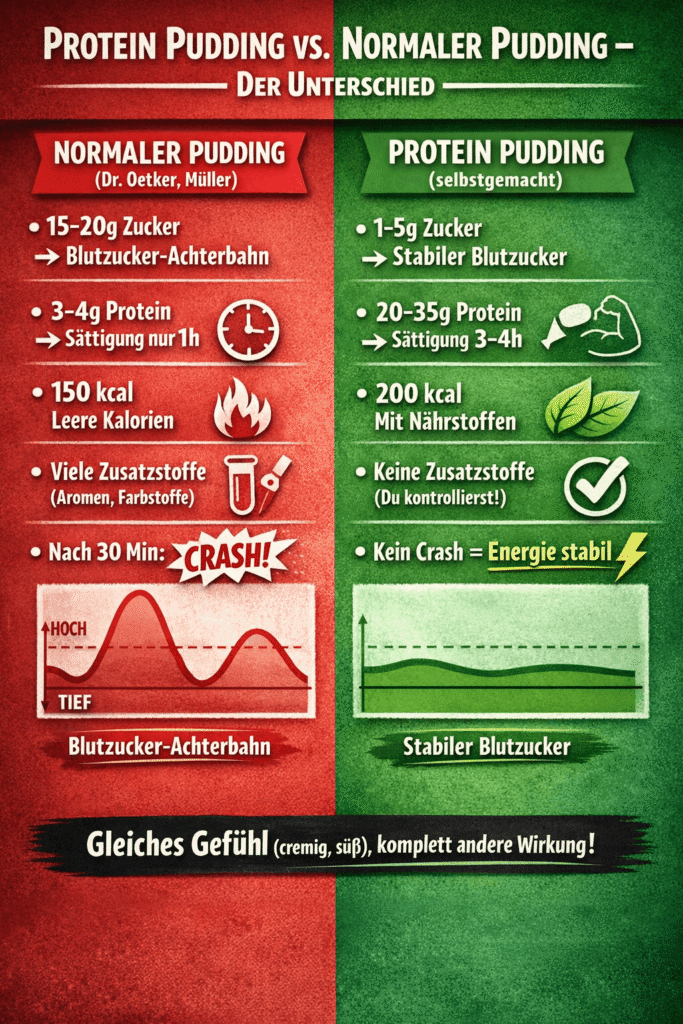 Vergleich normaler Pudding vs. Protein Pudding