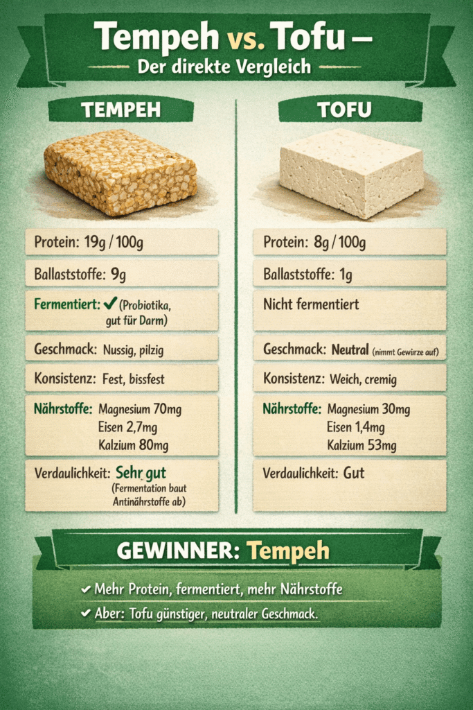 Vergleich Tofu mit Tempeh