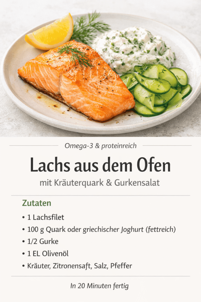 Ofenlachs mit Kräuterquark und Gurkensalat