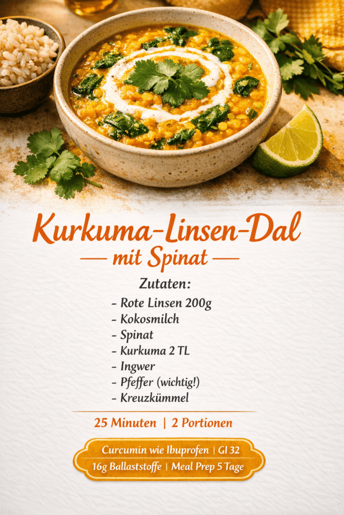 Kurkuma Linsen Dal mit Spinat