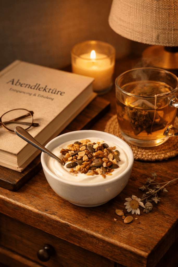 Abendroutine Joghurt, Buch, Tee