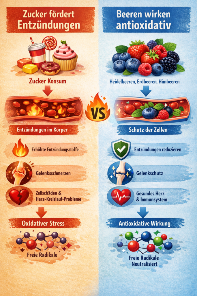 Infografik Zucker zu Entzündung, Beeren Antioxidantien