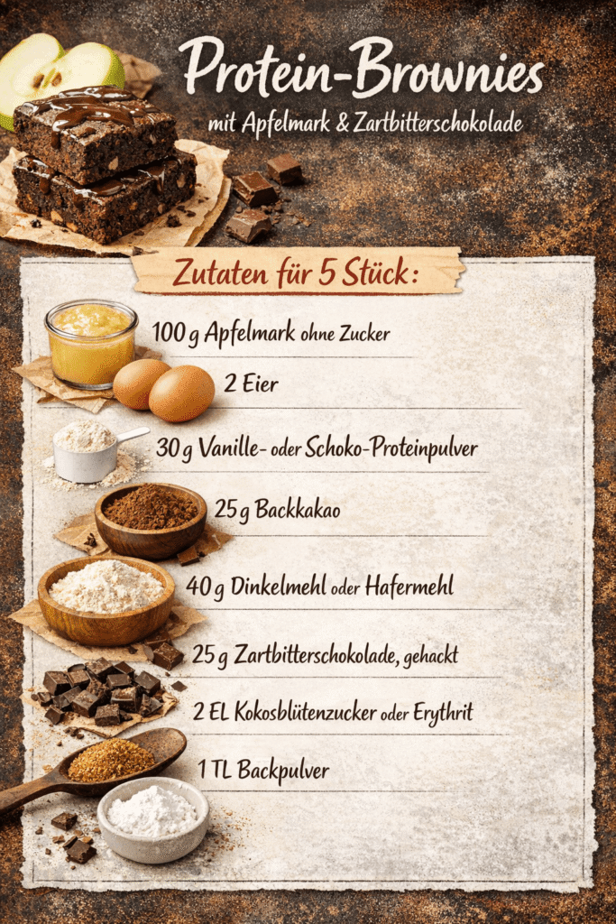 Protein Brownies mit Apfelmark und Zartbitterschokolade
