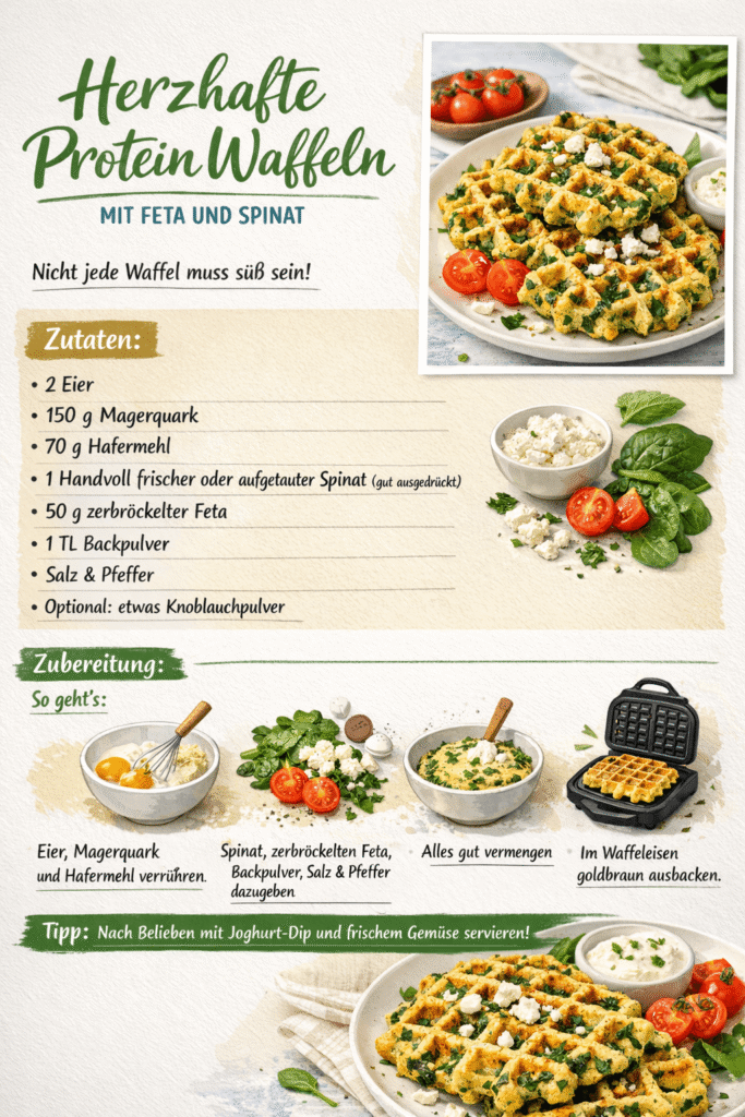 Protein Waffeln mit Feta und Spinat