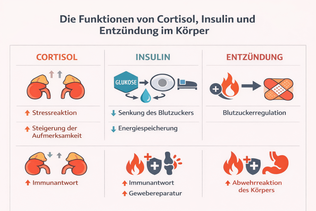 Funktionen von Cortisol, Insulin und Entzündungen im Körper