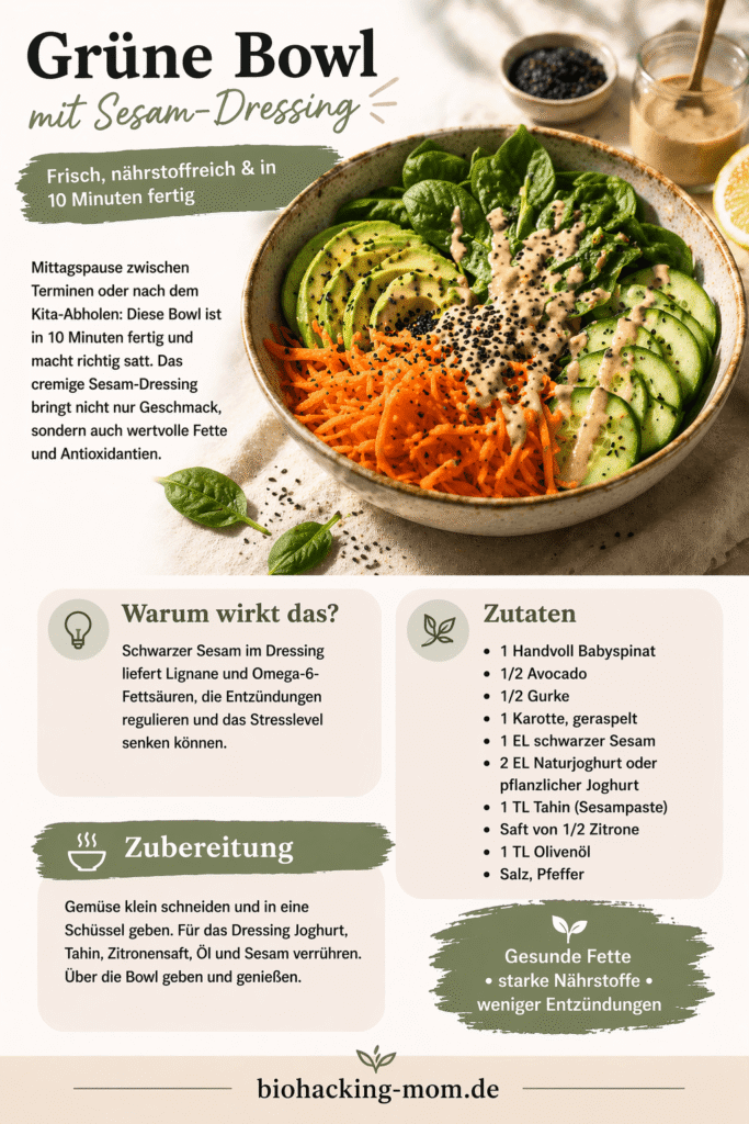 Grüne Bowl mit schwarzem Sesam