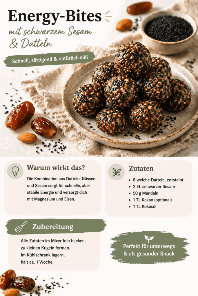 Energy Bites mit schwarzem Sesam