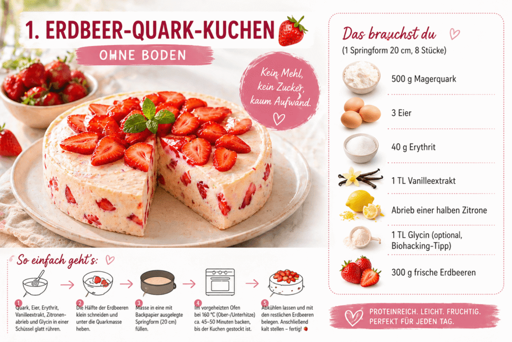 Erdbeer-Quark-Kuchen ohne Boden