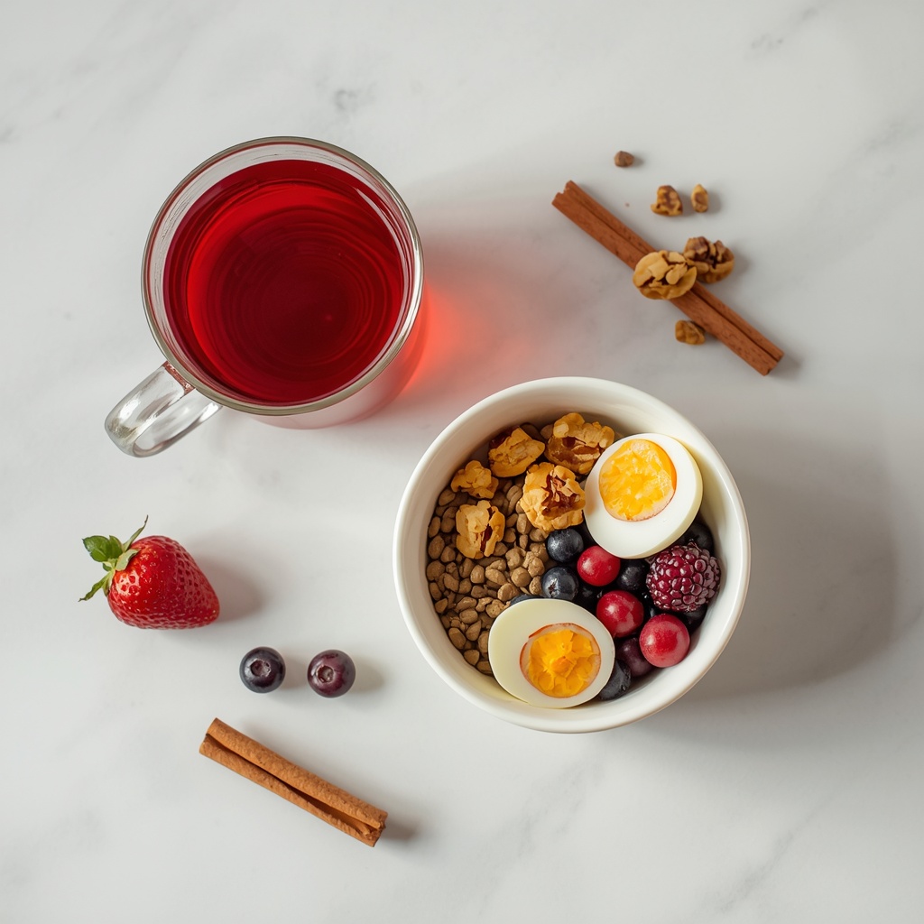Hibiskustee, Zimt, Proteinreiches Frühstück